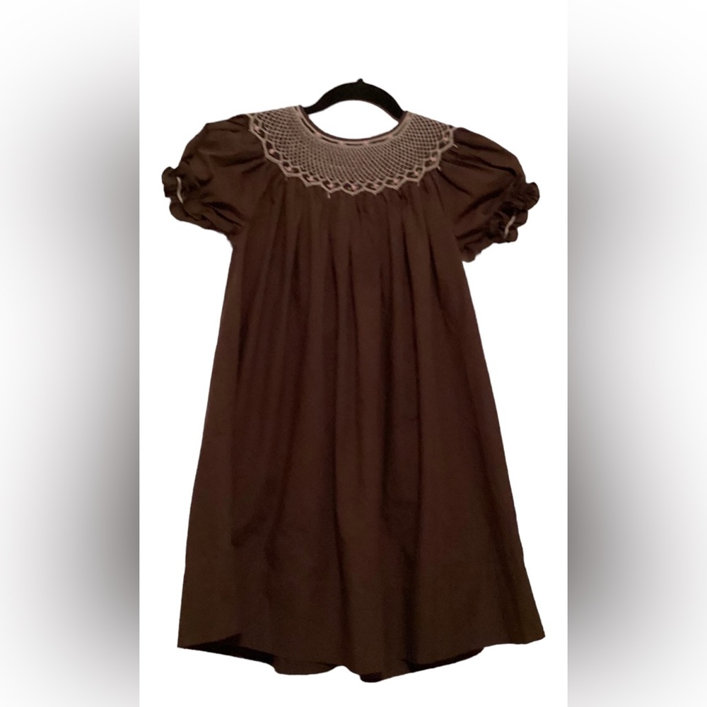 Rosalina Collections Smocked Brown Dress with Pink Flowers SZ 5